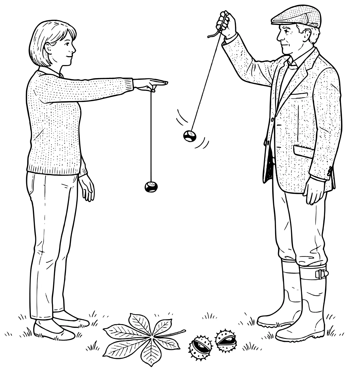 Illustration for the text: Conkers: a string, a nut and a long October